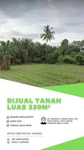 Dijual Cepat Tanah Luas 330m, Kota Padang, Padang Sarai, Sumatera Bara