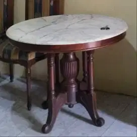 Jual Meja Marmer Bulat Kayu Jati 100cm (Bekas)