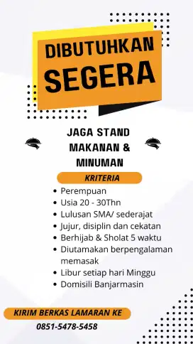 dicari jaga stand makanan dan minuman