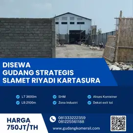 Disewakan Gudang Strategis Industri 3600m2 Lokasi Kartasura,Sukoharjo