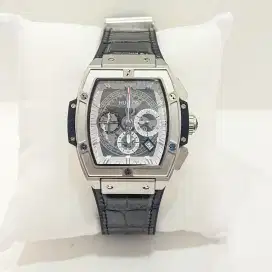 Hublot tali kulit black silver pria