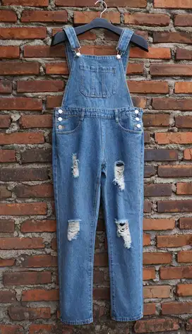 Ready Overall Ripped Jeans Black Rabbit | Jumpsuit Wanita | Baju Kodok