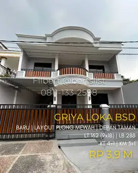 Rumah baru 162m2 plong mewah depan taman di Griya Loka BSD Serpong