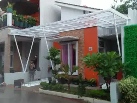 Kanopi rangka besi hollo galvanis atap transparan