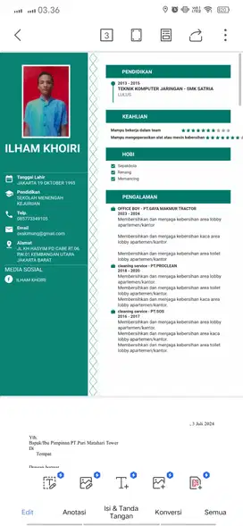 saya sedang mencari pekerjaan di bidang cleaning service atau ob