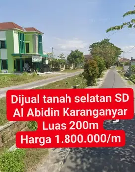 Dijual tanah pekarangan strategis selatan SD Al Abidin Karanganyar