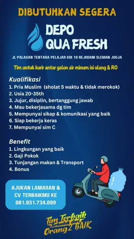 DIBUTUHKAN SEGERA , TIM KURIR Depo Air Isi Ulang