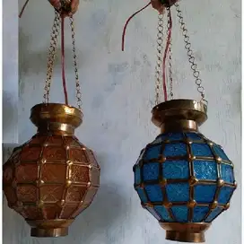 Lampu gantung vintage Astrolop dari glass es di patri dan kuningan cur