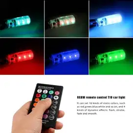 LAMPU LED T10 MOBIL MOTOR RGB 6 MATA JELLY ISI 2PCS + REMOTE