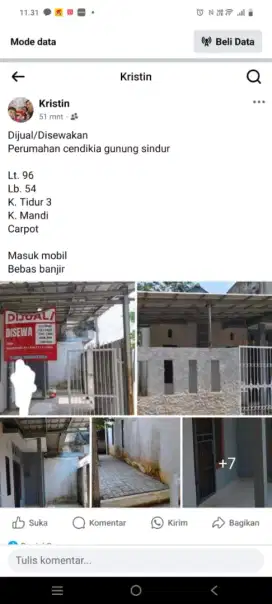 Disewakan/Dijual rumah tinggal BU