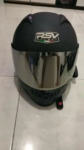 Helm RSV500 full face + spoiler + kaca iridium silver + 1 set intercom