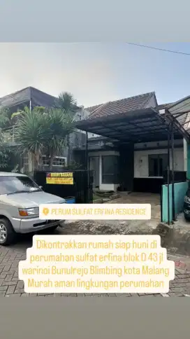 Disewakan rumah siap huni perumahan sulfat erfina