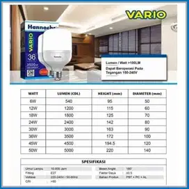 Lampu Hannocs LED Vario Series - 24 Watt - 2400 lm | PUTIH - 6500K E27