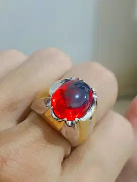 Natural Batu Cincin Fire Oval HQ Crystal Ring Perak