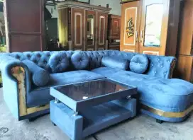 Sofa chesterfield sudut abu