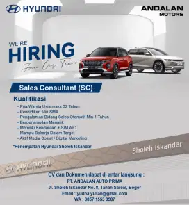 Loker Sales Consultant Hyundai Sholeh Iskandar Bogor