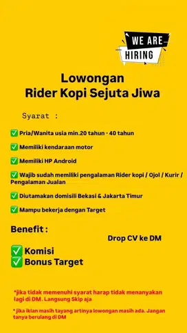 LOWONGAN RIDER KOPI SEJUTA JIWA