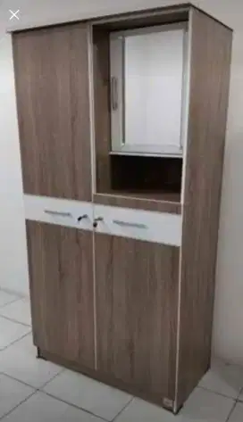 LEMARI PAKAIAN 2 PINTU KACA MASUK SAJ BAHAN PARTICLE BOARD / PARTISI