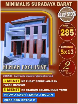 Rumah uk 5x13 harga 285jt bisa kredit banyu Urip beji pdam Benowo