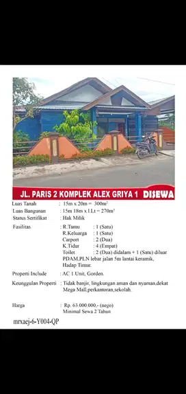 Disewakan rumah lokasi kota pontianak