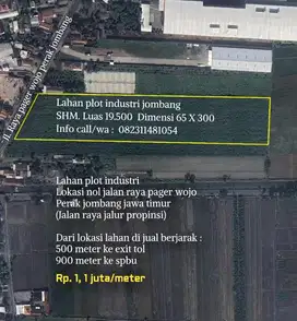 Lahan plot industri jombang dekat exit tol