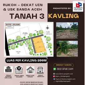 Rukoh - Tanah dijual 3 Kavling Luas 200 m Dekat Kampus UIN USK B.Aceh