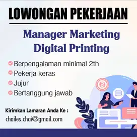 Dibutuhkan Sales Manager di bidang Digital Printing