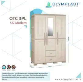 LEMARI PAKAIAN 3 PINTU PLASTIK OLYMPLAST OTC 3PL MODERN WARNA KREM