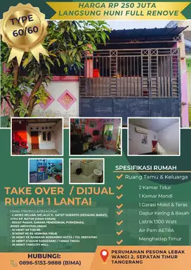 Dijual Cepat/ Take Over Rumah Type 60/60 di Sepatan Timur Tangerang