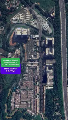 TANAH SHM 2000AN NEMPEL CAMPUS GUNADARMA & ST. LRT PODOMORO GOLF VIEW