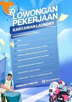 Dibutuhkan Karyawan Laundry Daerah Tangerang Selatan