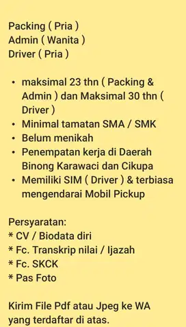 ADMIN ; DRIVER ; PACKING