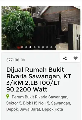 DIJUAL rmh BukitRivariaSawangan,KT 3,KM 2,LT/LB 90/100,2200watt