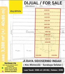 Dijual 3388 m2 Tanah Surabaya -Sidosermo Indah - prapen - Jemursari