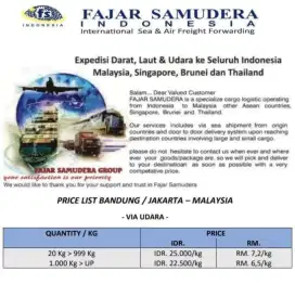 Jasa expedisi indosesia malaysia