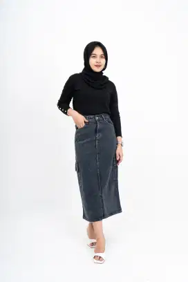 Rok Cargo Jeans Skirt Denim Snowgrey