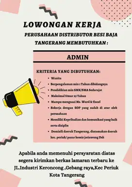 LOWONGAN KERJA ADMIN DAN DRIVER