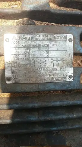 JUAL BEKAS DINAMO 40HP 30 KW 4 POLE 3 PHASE TECO RPM TINGGI