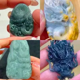 Borongan Batu Ukiran Naga Giok Natural Jedeite Jade Asli Burma Grade A