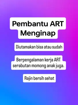 Lowongan Pembantu ART Rumah tangga / PRT