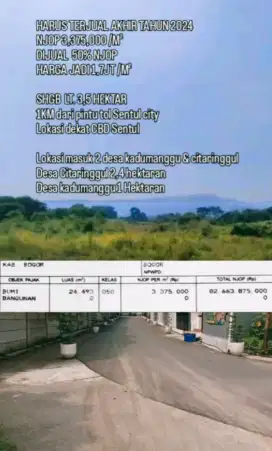 TANAH HARGA 50% NJOP SENTUL BABAKAN MADANG HARUS TERJUAL AKHIR TAHUN