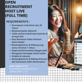 Lowongan pekerjaan host live skincare dan kacamata (fulltime)