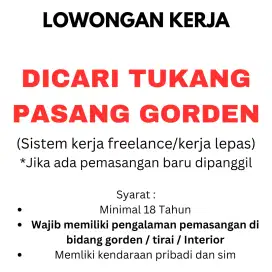 Dicari Tukang Pasang Gorden area Cikarang