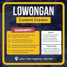 Lowongan kerja untuk Content Creator di pabrik garment - Fashion Baju