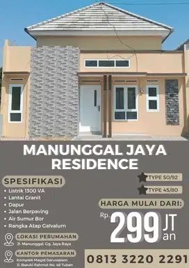 DIJUAL HUNIAN RUMAH STRATEGIS MANUNGGAL JAYA RESIDENCE