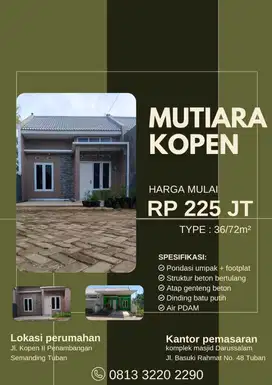 DIJUAL PERUMAHAN MUTIARA KOPEN PENAMBANGAN