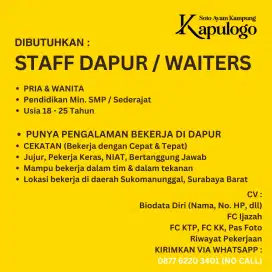 Dibutuhkan Staff Dapur / Waiters