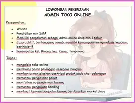 LOWONGAN KERJA ADMIN ONLINE SHOP