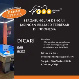 Lowongan Bartender dan Koki Billiard cabang Jogja