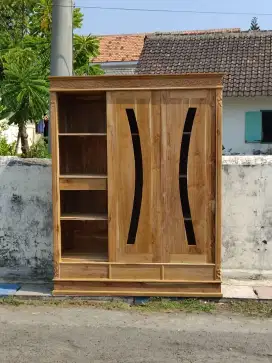 Lemari kayu jati pintu 3 sleeding